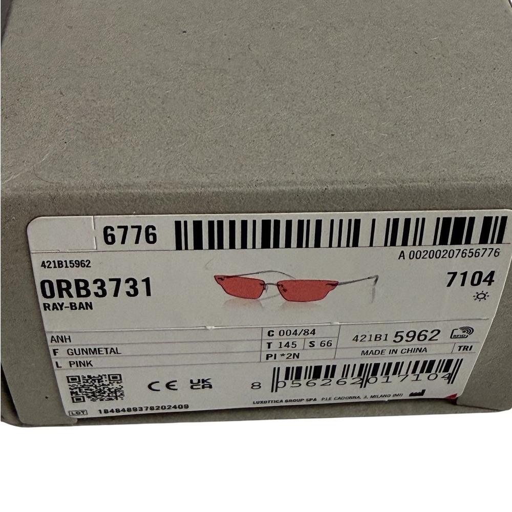 Ray-Ban Anh RB3731 Sunglasses Gunmetal Pink Geometric Rimless 004/84 66mm - Picture 8 of 8